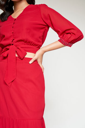 Red Crop Top-Skirt Set, Red, image 5